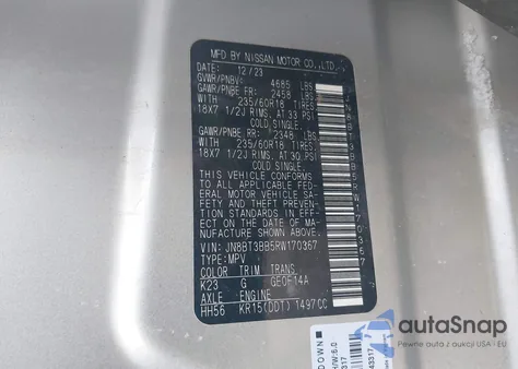 2024 Nissan Rogue Sv Intelligent Awd from USA, damaged, VIN JN8BT3BB5RW170367